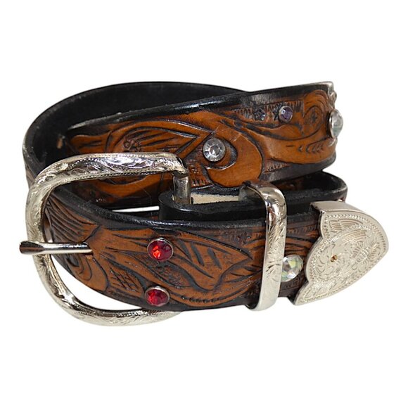 USA Handmade Western Leather Belt Rhinestone Cowgirlcore Rodeo Glam y2k - Picture 1 of 12